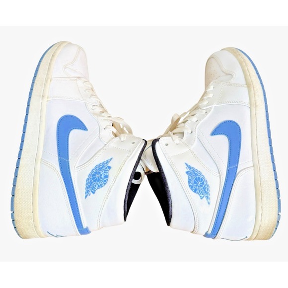 Nike Air Jordan 1 RetroMid MENS 11 PRE-OWNED White Patent Legend Blue 554724-127 - Picture 1 of 16